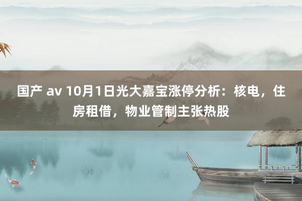 国产 av 10月1日光大嘉宝涨停分析：核电，住房租借，物业管制主张热股