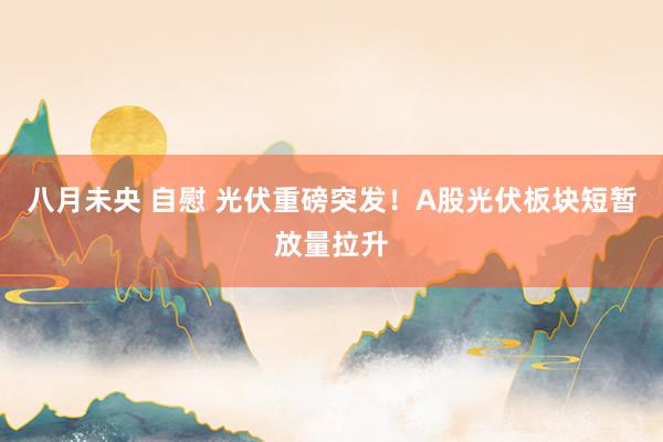 八月未央 自慰 光伏重磅突发！A股光伏板块短暂放量拉升