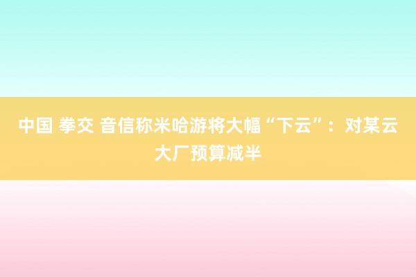 中国 拳交 音信称米哈游将大幅“下云”：对某云大厂预算减半