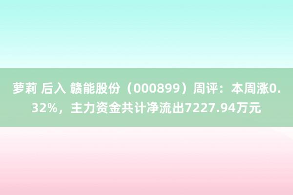 萝莉 后入 赣能股份（000899）周评：本周涨0.32%，主力资金共计净流出7227.94万元