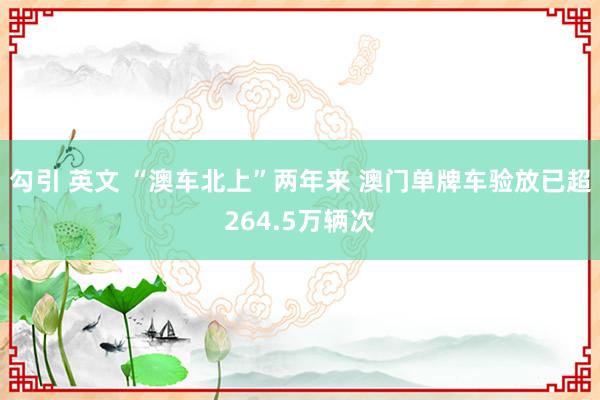 勾引 英文 “澳车北上”两年来 澳门单牌车验放已超264.5万辆次