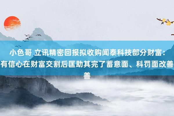 小色哥 立讯精密回报拟收购闻泰科技部分财富：有信心在财富交割后匡助其完了蓄意面、科罚面改善